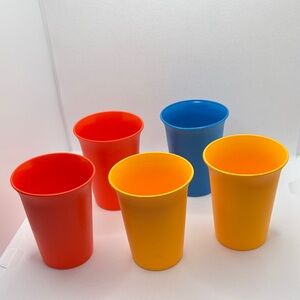 Vintage Tupperware Colorful Plastic Drinking Cups Set of Five kid or Camping